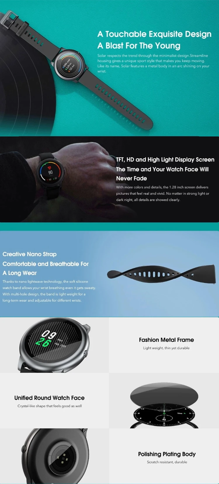 xiaomi Youpin Haylou Solar LS05 Smart Watch Sport Metal Round Case Heart  Rate Sleep Monitor IP68 Waterproof iOS Android Global