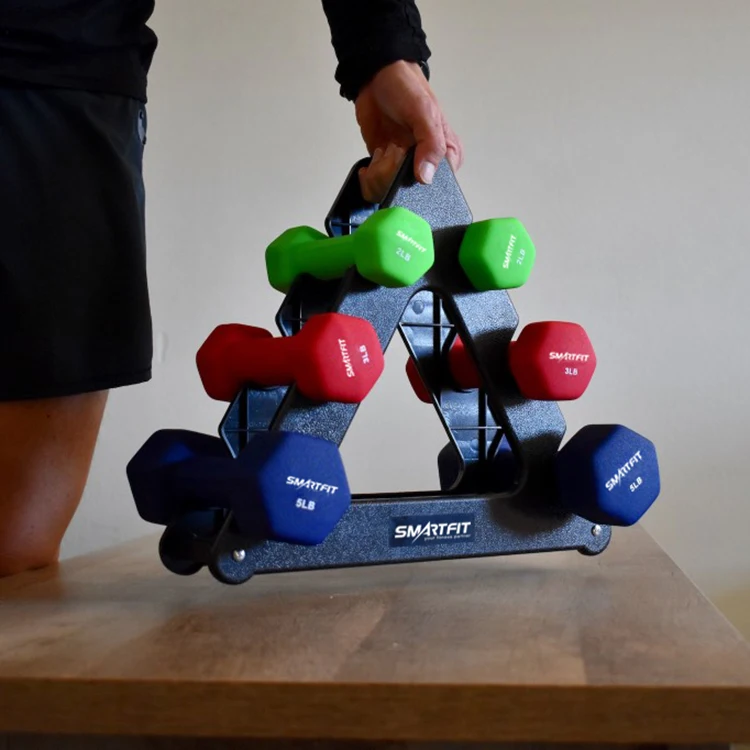 Wholesale Custom Hex Vinyl Neoprene Rubber Coated Dumbbell Set With Rack 9kg 12kg 32lb Smartfit