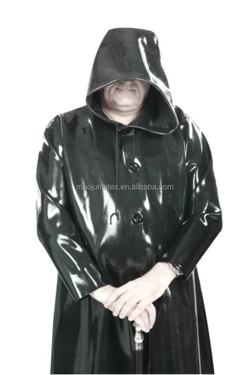 Sexy Latex Cape Mit Kapuze Front knöpfe Gummi Robe Gummi Mantel