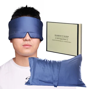 100% Bamboo Roman High Nose Sleeping Eye Mask with Embroidered Pillowcase Solid Knitted Technics for Home Hotel Hospital Use