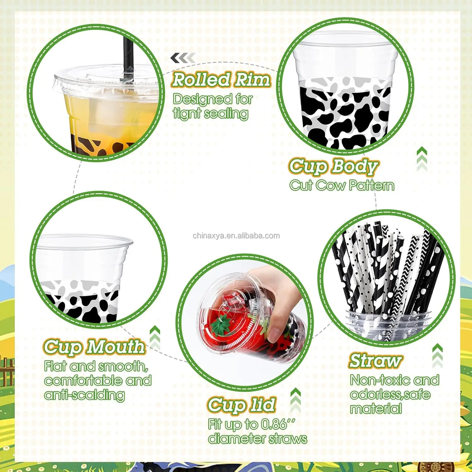 Custom LOGO Printed Clear Disposable Plastic PET Ice Coffee Juice Milkshake Boba Milk Bubble Tea Cup With lids factory