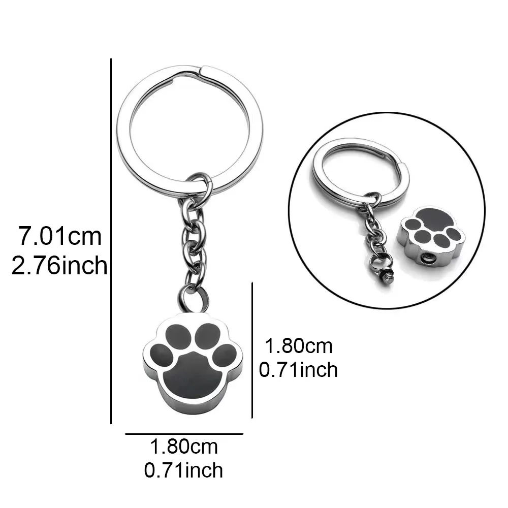 Mini Waterproof Stainless Steel Coin Holder Pet Urn Keychain Cartoon Paw Print Ashes Keepsake for Dogs & Cats Cremation Jewelry preview 3