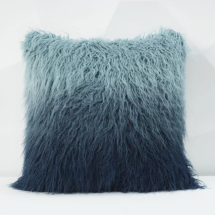 Handmade Mongolian Lamb Fur Pillowcase Black Fur Seat Cushion Cover Home Decor 