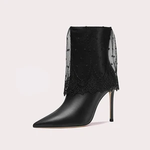 New Autumn Winter Style Stylish and Sexy Short Boots in Small Size Black Lace Fashion Pants Style Boot Cuffs