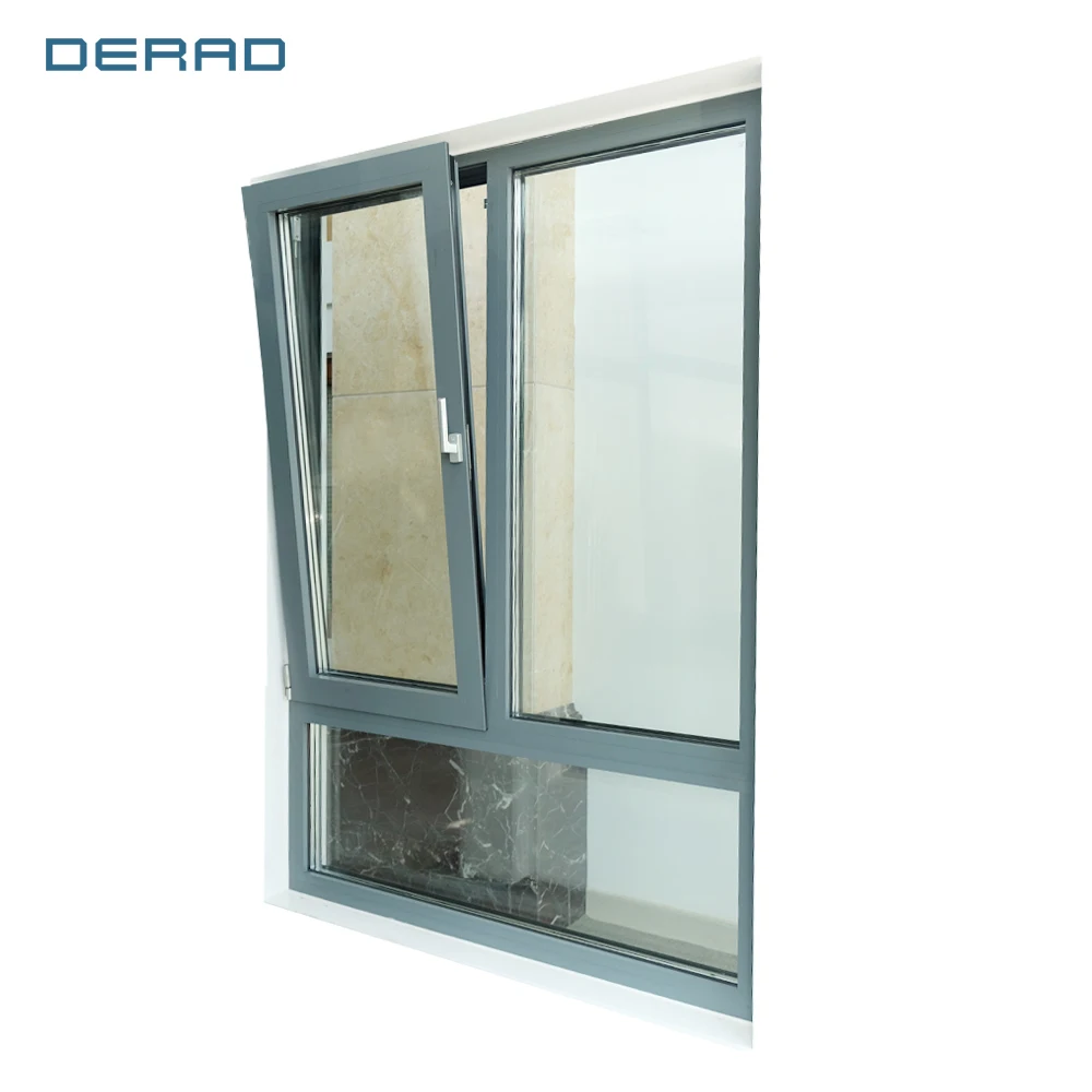 Energy efficient heat insulated glass window low-E triple glazed thermal break aluminium tilt and turn windows details