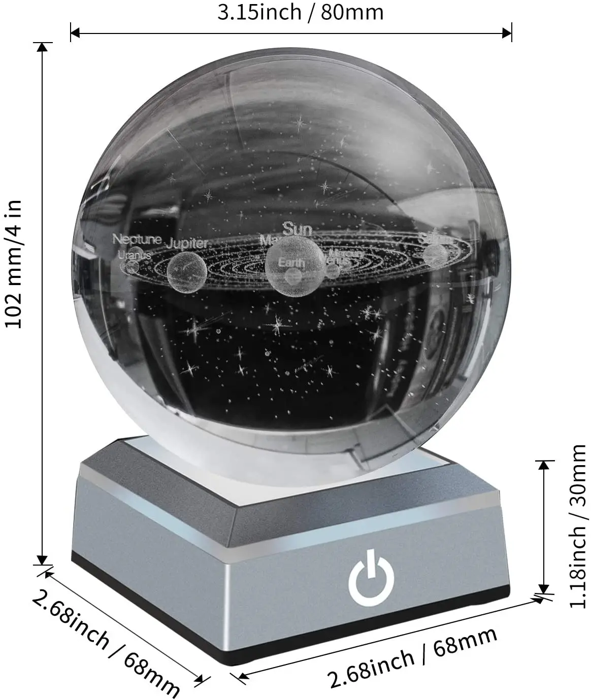3d Boule de cristal Laser Gravé Planète Boule de cristal Système