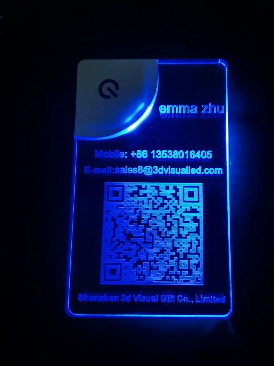 Business Card Custom Print LOGO Acrylic LED Business Cards Personalized Laser Engrave Flash Light Name Card