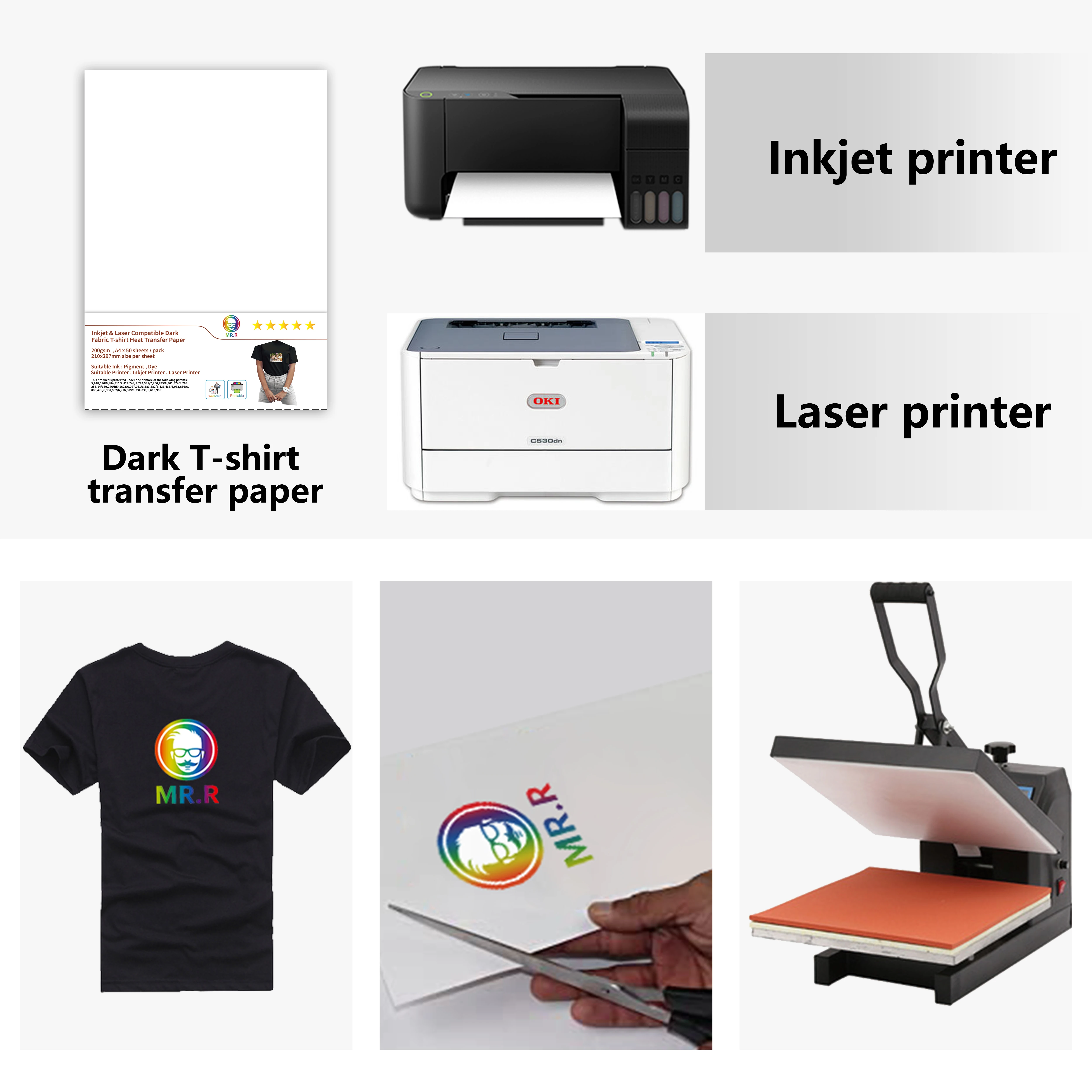 Dark Color Custom Series T-shirt Sublimation Paper A4 Inkjet Printer  8.26x11.7 Inch Cotton Heat Transfer Paper - AliExpress