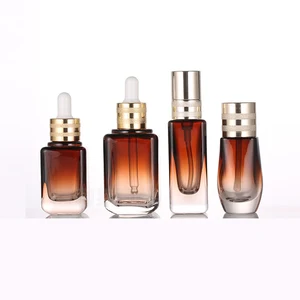 10ml 20ml 30ml 40ml Colorful Amber square Cosmetic Essential Oil Serum Glass Press Pump Dropper Bottle with Press Dropper