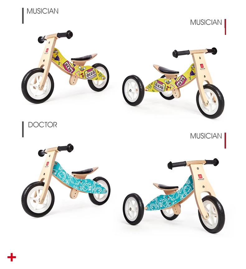 10" Wooden Balance Bike Tricycle Environment Friendly Ride On Toy 2 In