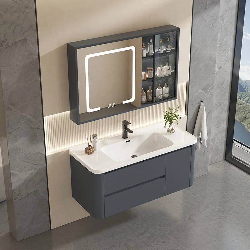 Grey Modern Bathroom Furniture Plywood Solid Wood Bathroom Vanity With ...