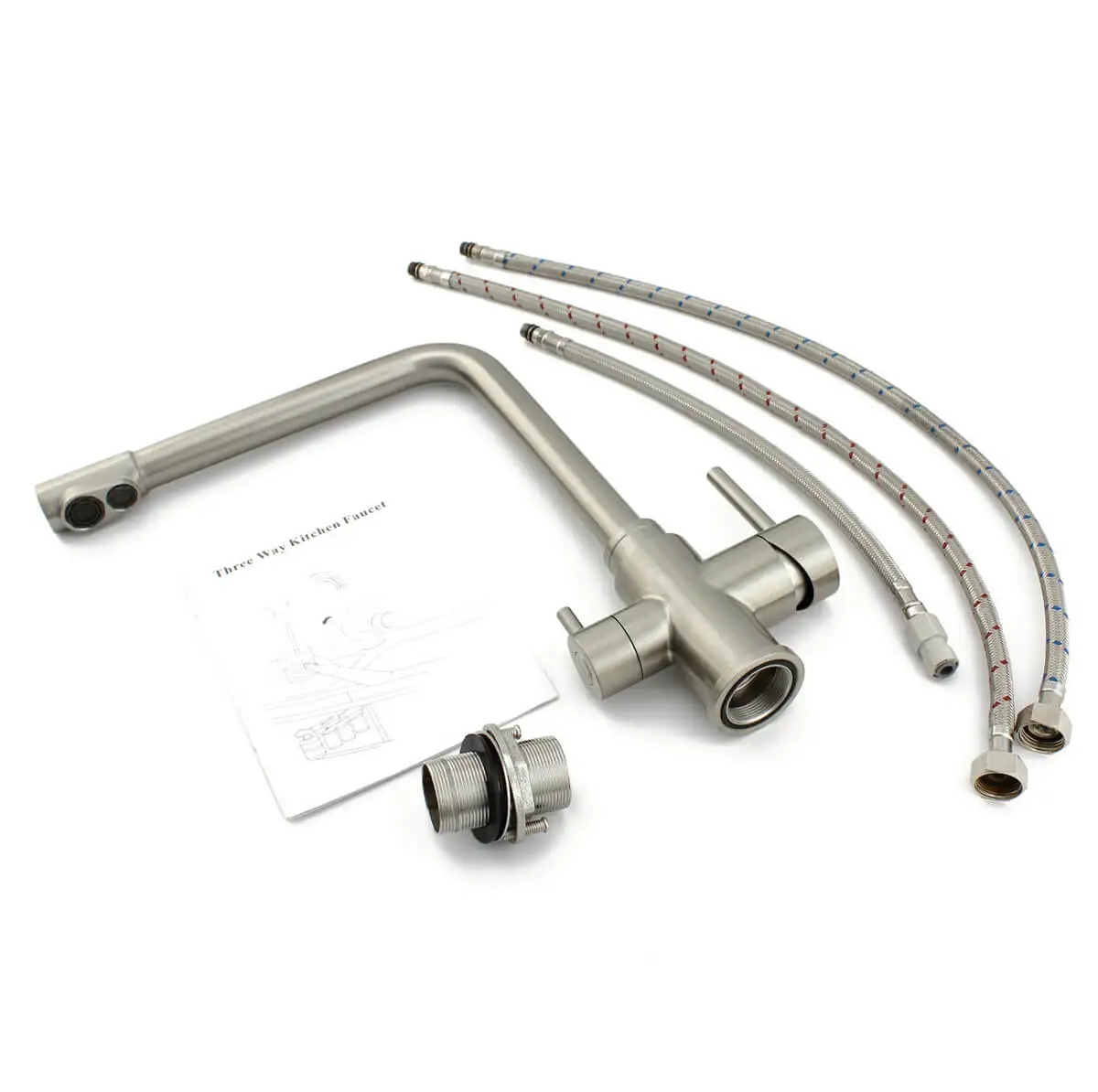 Double Handle 3 Way Stainless Steel Sink Mixer Tap With Reverse Osmosis Mixer Water Filter 3 in 1 Tap