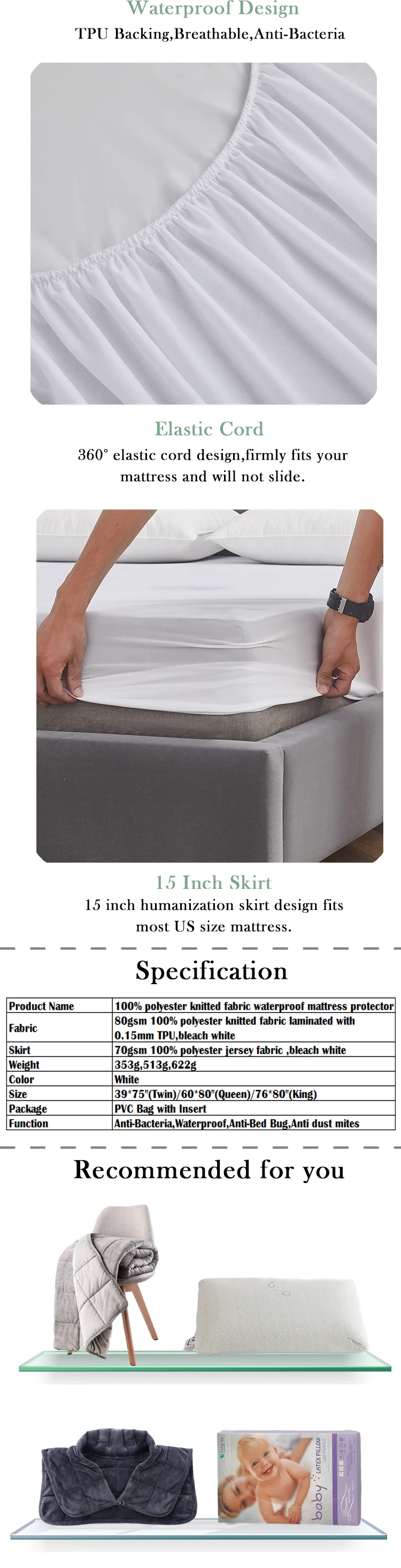 Zipper Type More Softer Absorbent Washable Bed Bug 100% Polyester Waterproof Mattress Encasement details