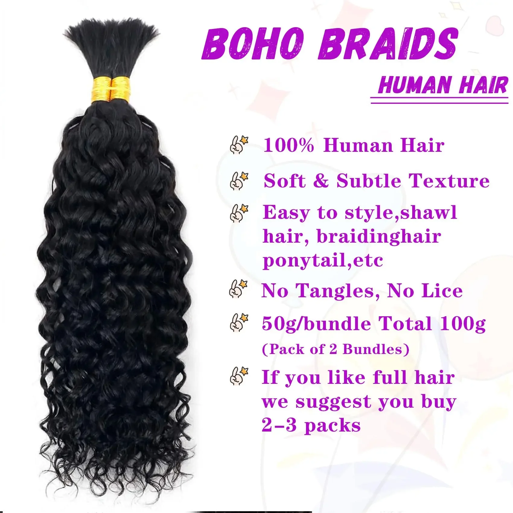 Human Braiding Hair Bundle Water Wave Human Hair Bulk for Braids No Weft Virgin Curly Hair Extensions_voghion.com