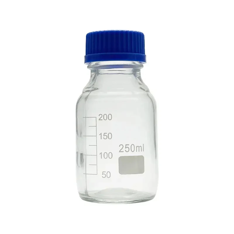 1000ml 円筒型 試薬瓶 青キャップ付 ガラス製 メディア瓶 保存容器