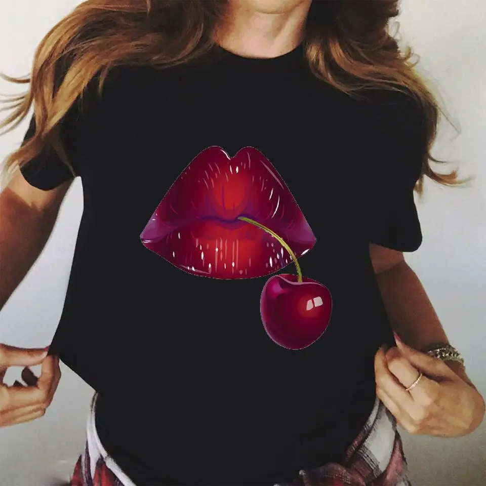 Red Lips Women T Shirt Short Sleeve New Summer Sexy Lipstick Graphic T