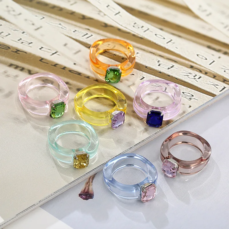 Spring and Summer Sweet Transparent Clear Acrylic Rings Resin Finger Colorful Chunky Thick Jelly Candy Color Ring Wholesale
