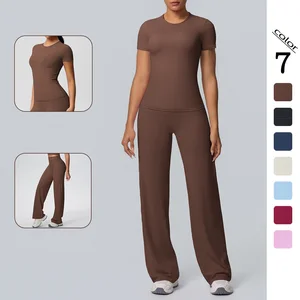 Custom Logo 2 Piece High Waisted Leggings Activewear Pilates Fitness Gym Clothes Yoga Sets For Women