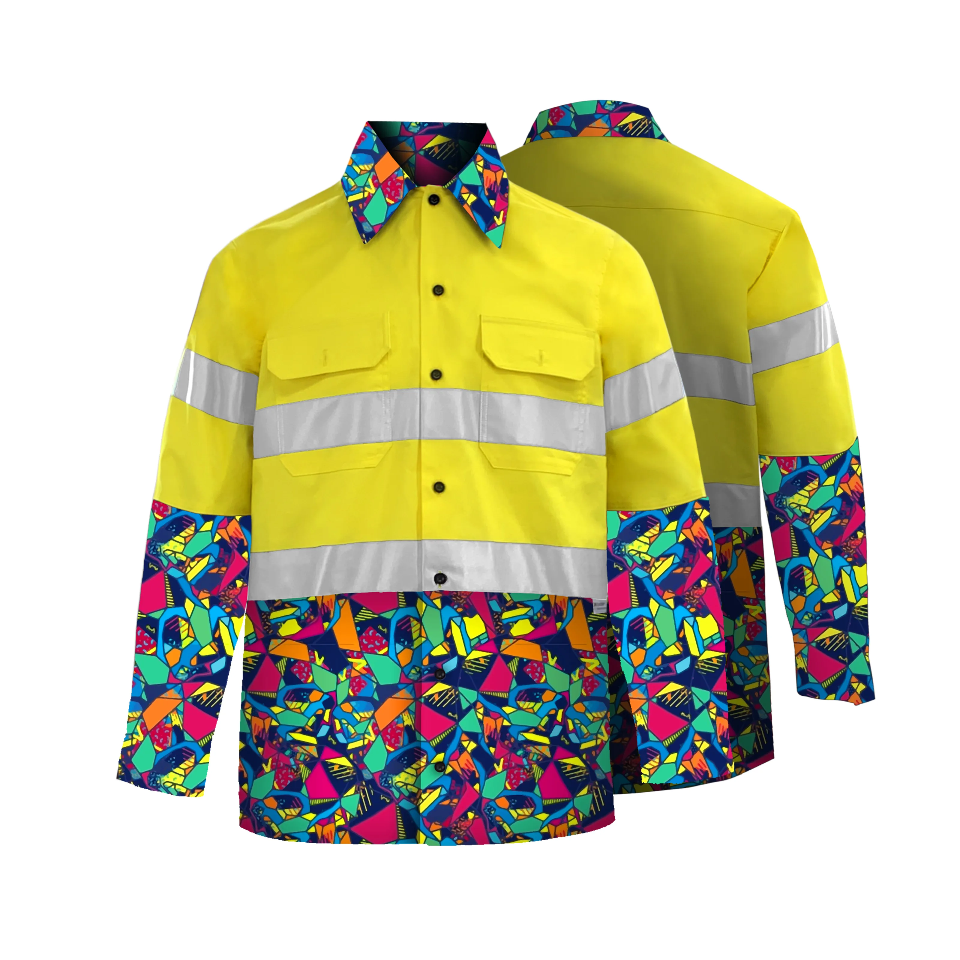 Fashion Hi Vis Men Shirt 100 Cotton Shirt Reflective Workwear