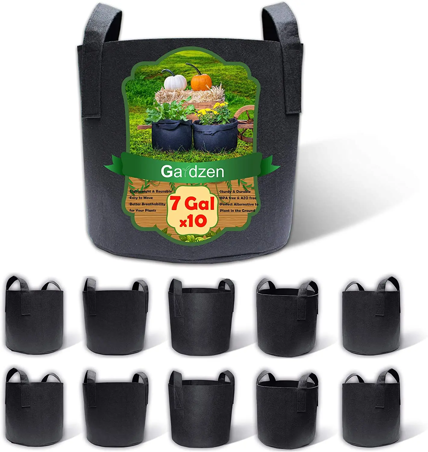 TIMESETL 6 Pack Garden Grow Bags 3 Gallon/5 Gallon/7 Gallon Reusable and Durable Aeration Fabric Pots Container with Strap Handles 