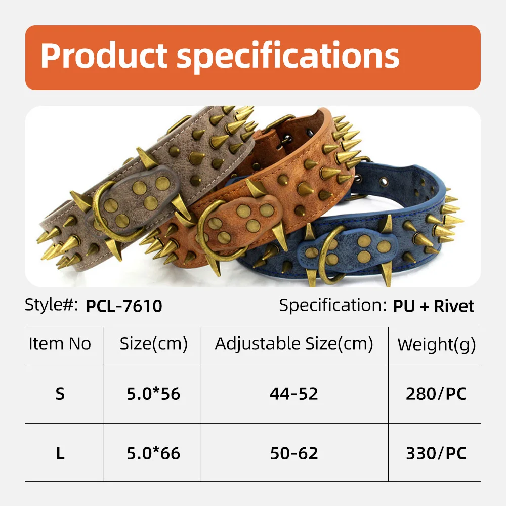 Wholesale Rivet Spiked Studded PU Dog Collar for Small Medium Large Do - product detail 5