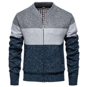 Custom Men's Fleece Cardigan Jacket - Winter Warm Zip up Stand Collar Knit Sweater | Thick Thermal Outwear