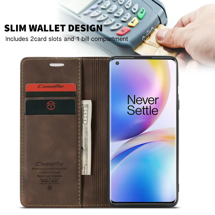 CaseMe for Oneplus 9r 9t 9pro 8t Case Cover Mobile Phone Bags for One Plus 8 Pro Wallet Case Clear TPU Cards Slots Cover