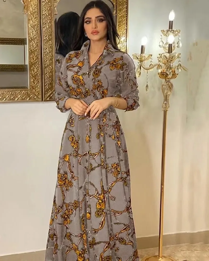 Wholesale Women Dubai Tutkish Arab Kaftan Long Sleeve Maxi Dress Ethnic