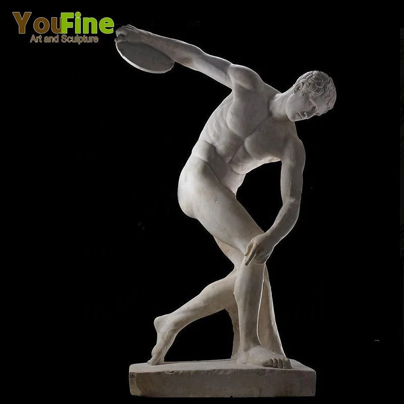 fmaous garden white marble nude man discus throwers statue