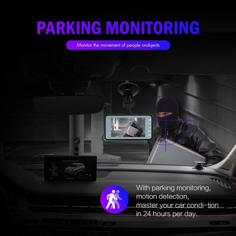Driving Recorder 4 Inch Touch Screen Dual Lens Car Camera DVR Front and Rear Dual Lens HD 1080P Driving Recorder