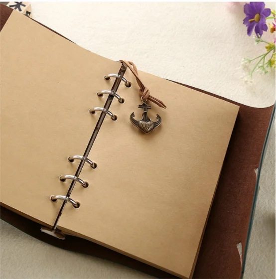 Hot Retro Spiral Notebook Diary with Box Vintage Pirate Anchors PU Leather Notepad Replaceable Stationery Gift Traveler Journal