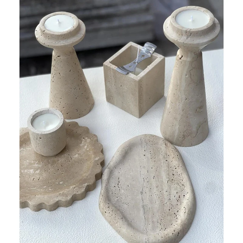Customizable Modern Design Natural Marble Stone Travertine Crafts for Villas Apartments Interior Decoration Travertine Tray