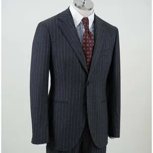 Custom Made 100% Wool Men's Business Suits Dark Grey Slim Strips Single Breasted Zipper Plus Size Option Full Bespoke Service