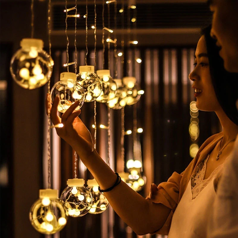 LED Wishing Ball Curtain String Lights IP44 Fairy Garland for Bedroom New Year Christmas Decorations Window Festival Decor