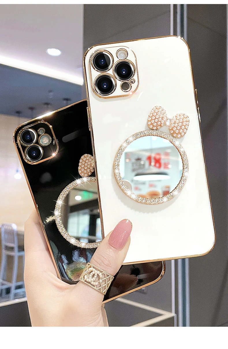 Makeup Mirrored Phone Case Fundas De Lujo Para For iphone 13 14 12 Pro Max Butterfly Diamond Bling Cases Cover For Women Girls manufacture