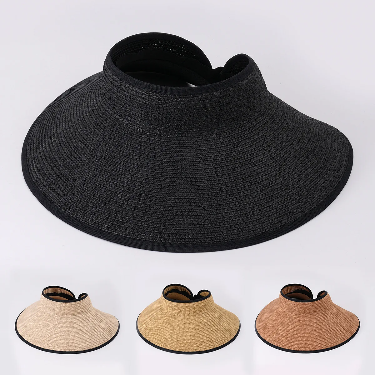6 Pcs Oversized Straw Beach Hats Wide Visor Foldable Summer Sun Hats for Women Oversized Beach Sun Hat for Women Foldable Fashion Floppy  main image 2