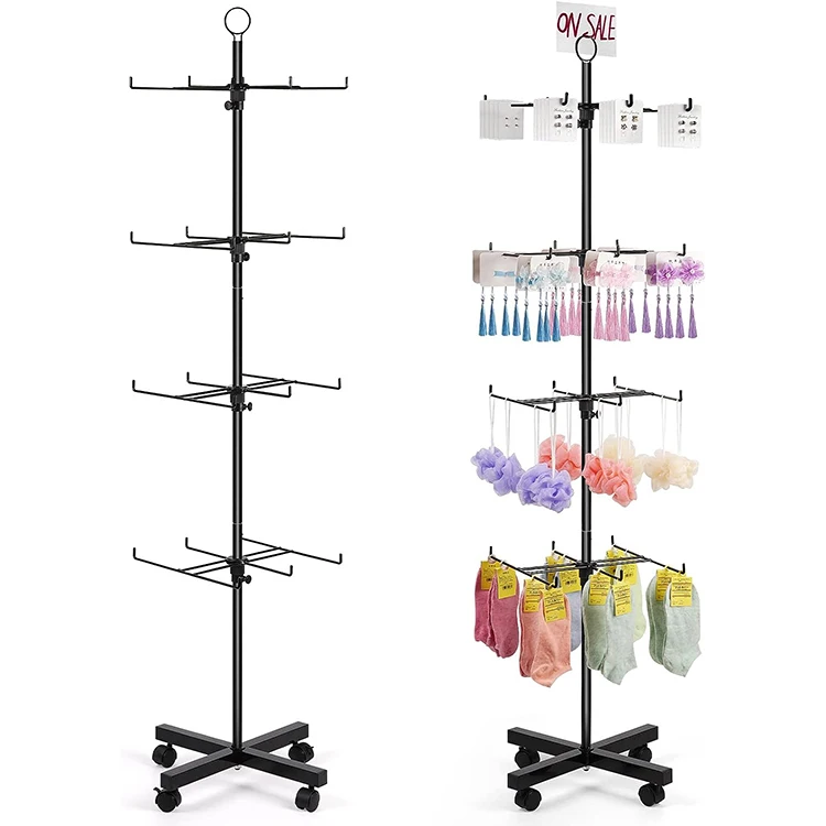 Jhmech Retail Display Spinning Display Stand Movable 4 Tier Display