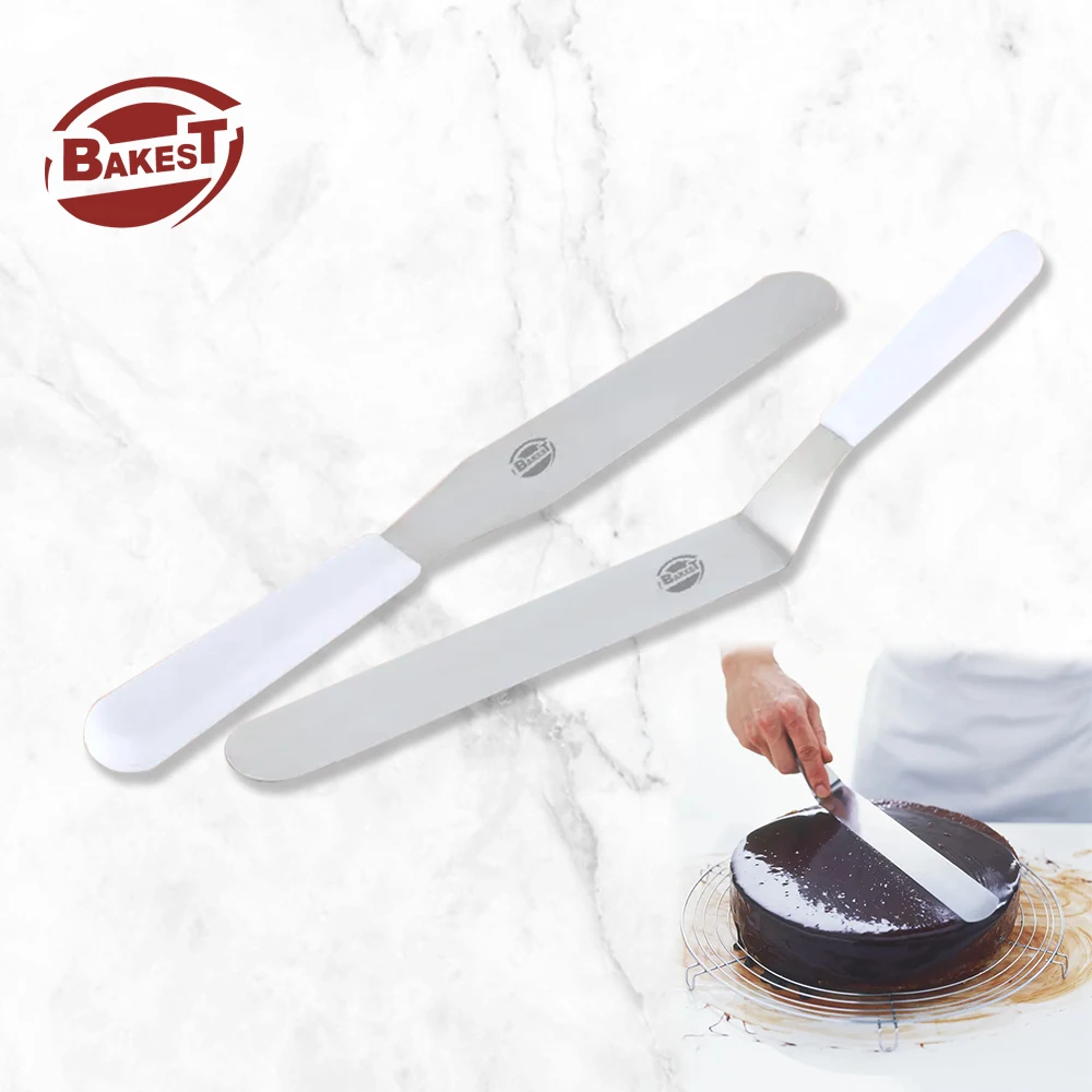 Bakest White Plastic Handle Stainless Steel Spatula Shovel Set Kit Cake Decorating Spatula