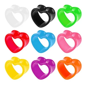 Vintage 10 Pairs Hollow Heart Acrylic Ear Plug Piercing Extender Body Piercings Ear Gauge Earlets-Fashion Jewelry