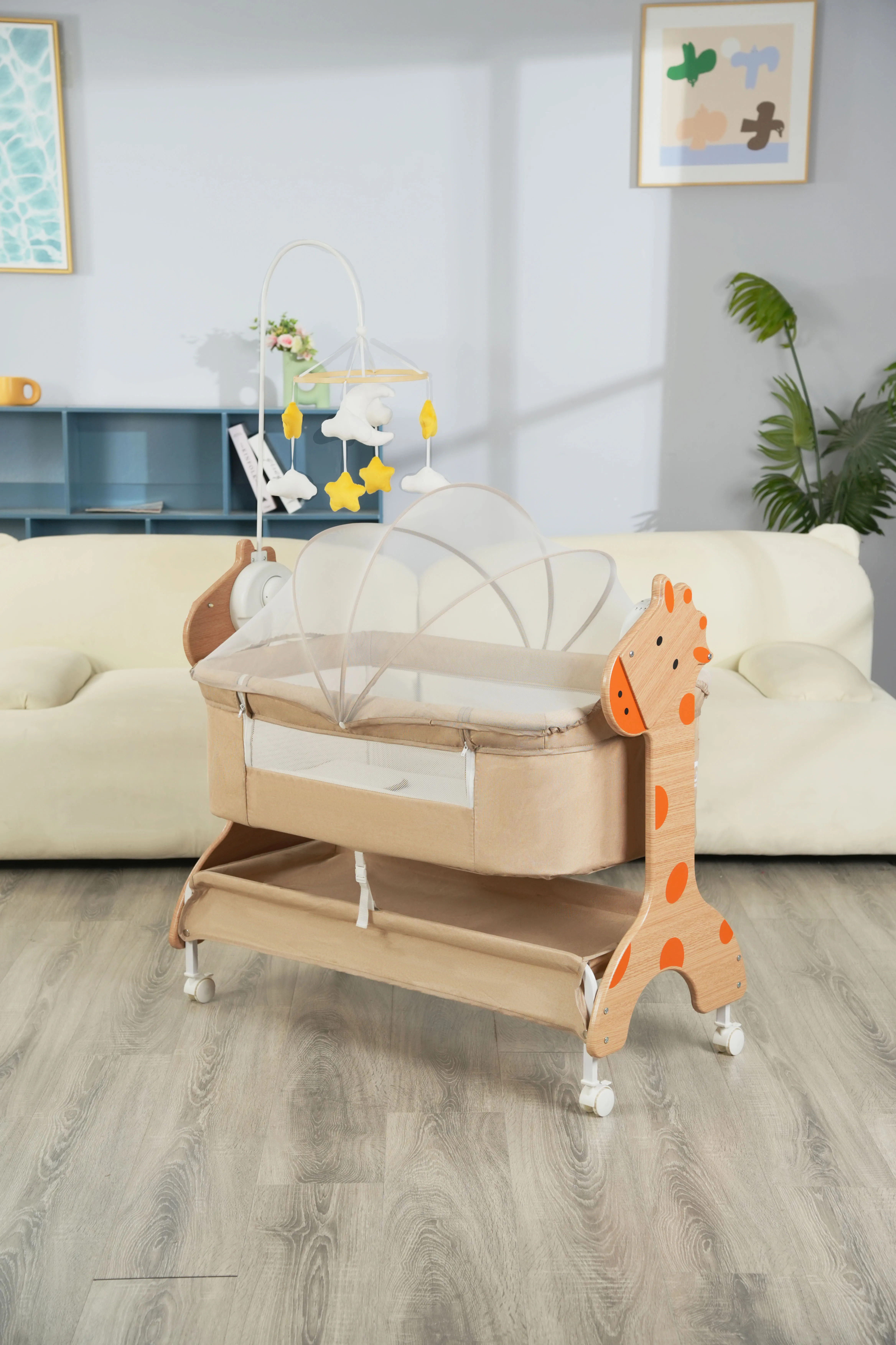 P1513D Cool Baby MDF Electric Automatic Baby Cradle with Side-opening Function factory