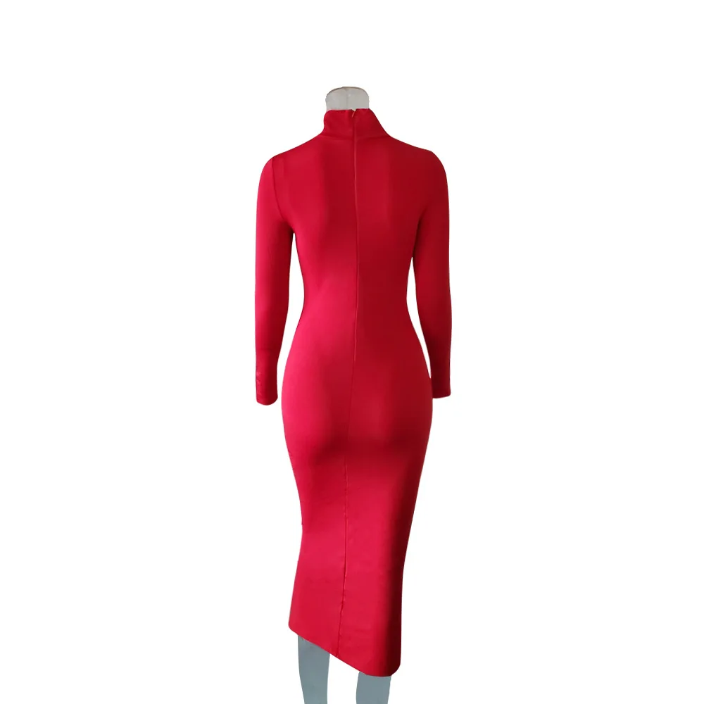 Wantmove сексуальная женская одежда с высоким воротником осень 2021 платья длинным рукавом молния сзади облегающие Женские макси юбки длинные