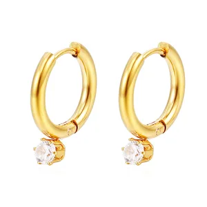 High-end Trendy Hoop Zircon Stainless Steel Women's Earrings Light Luxury Electroplated 18K Titanium Steel Finish