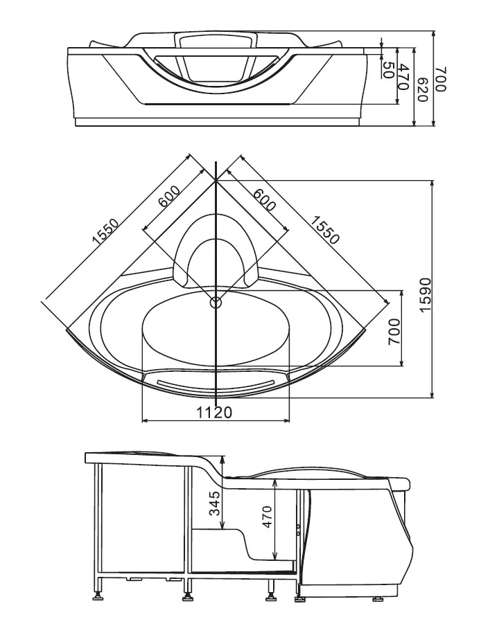 Hotel Top Sale New Luxury Acrylic Corner Massage Whirlpool Bathtub (gm