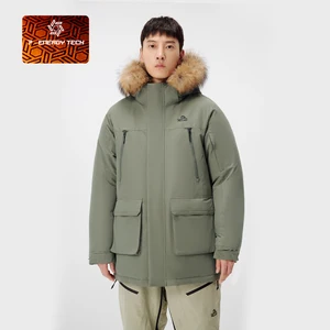 Fashion PELLIOT Mens Winter Goose Down 800 Padded Fur Collar Outdoor Windproof Parka Down Jacket
