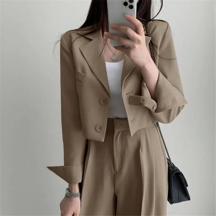 Korean Style Blazers Set 2022 Two Piece Suit High Quality Cropped ...