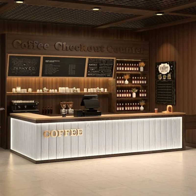 Customizable Minimally Modern Coffee Tea Shop Bar Counter Company Front Desk Reception Display Cabinets for Showcases Design
