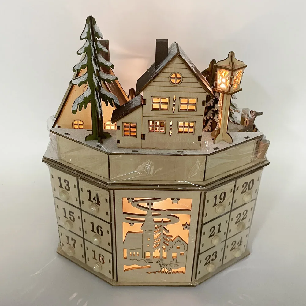 Source 3D Plywoord Laser Cut Light Up Christmas Wooden Advent Calendar on 