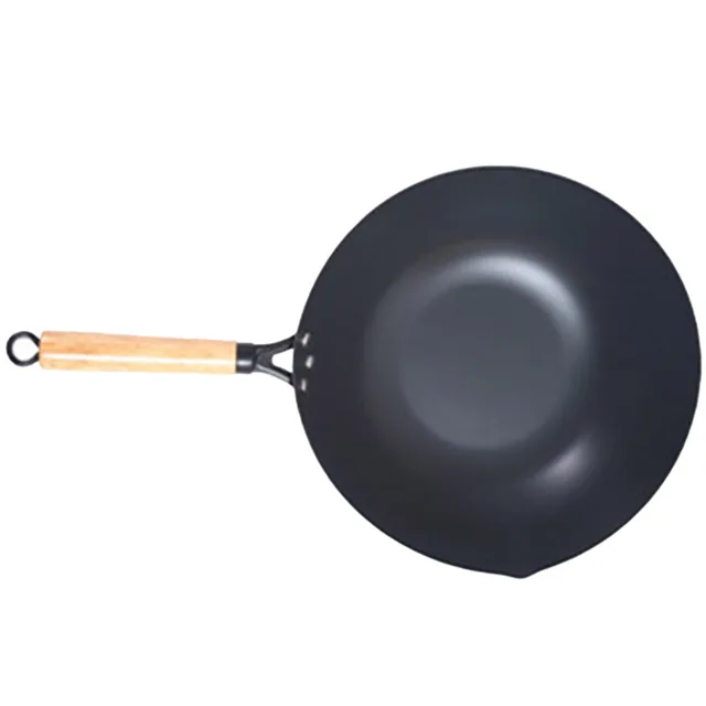 Anti-hot handle design non stick frying pan chinese strong durable giant wok with wood handle