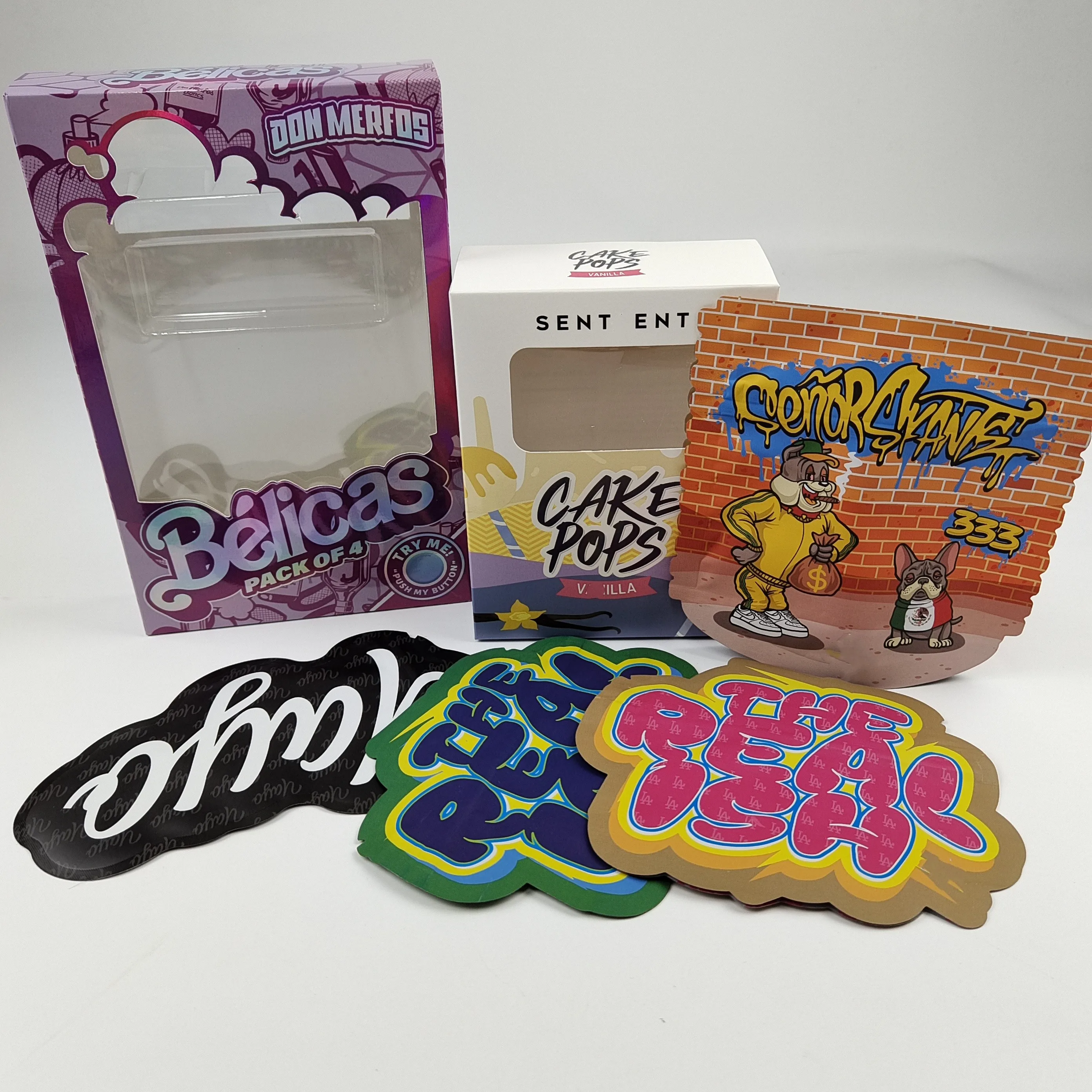 Custom Design Circle Cartoon Shape 8th 3.5g Cd Case Mylar Bags With Paper BoxCandy Die Cut Holographic Dvd Box With Mylar Bag