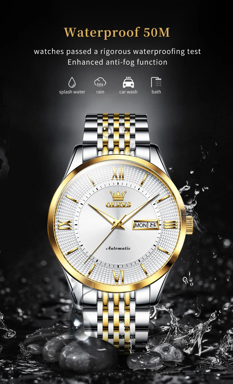 OLEVS 6657 Full-automatic Automatic Watch Olevs Waterproof Stainless Steel Strap Japan Automatic Mechanical Men Wristwatches